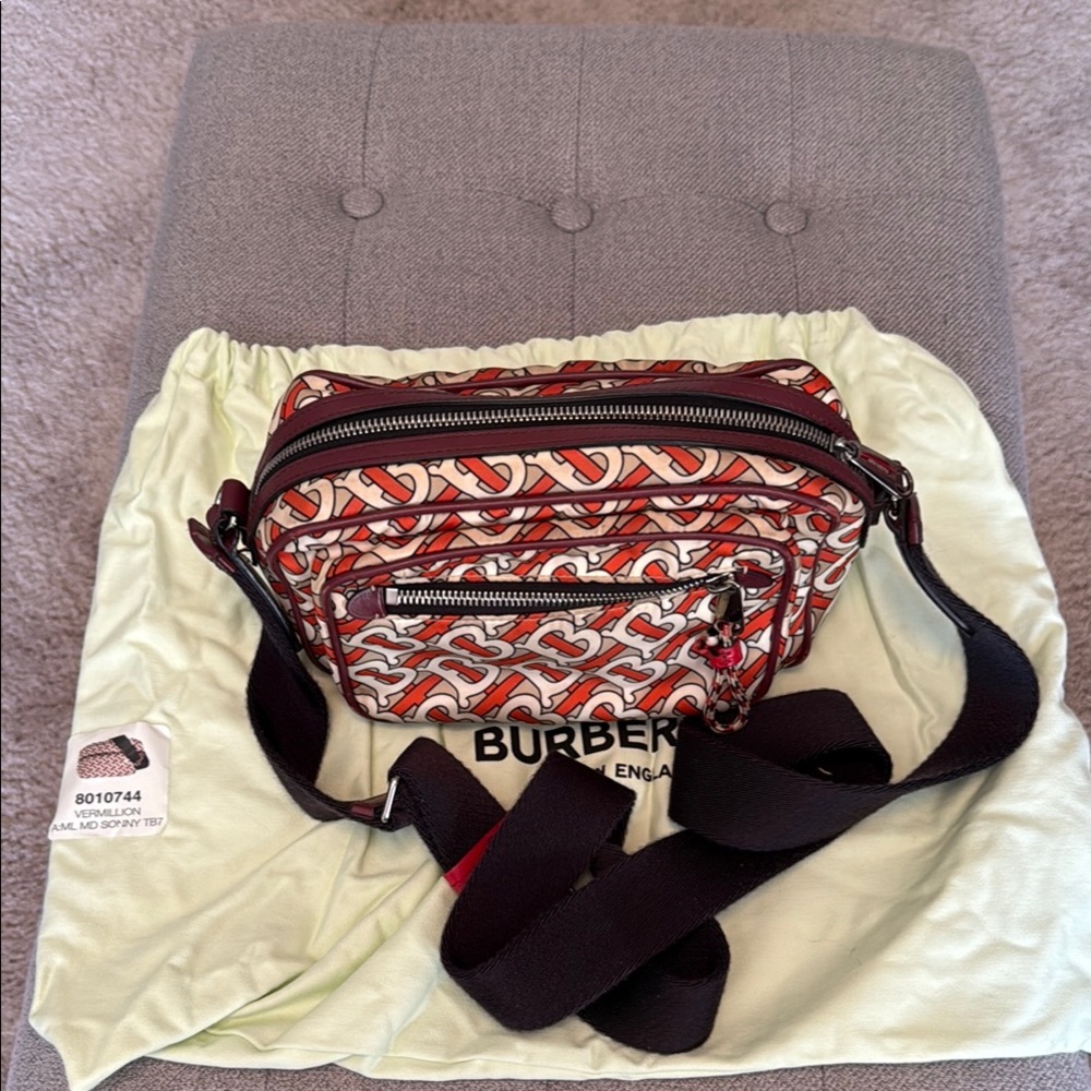 Burberry TB Orange  and White Monogram Nylon Crossbody Bag